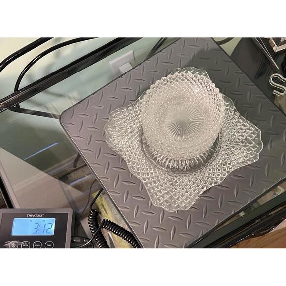 Westmoreland 1940s Pressed Clear Glass Snack Set Diamond & Fan, 2 Plates 3 Bowls - Picture 16 of 16